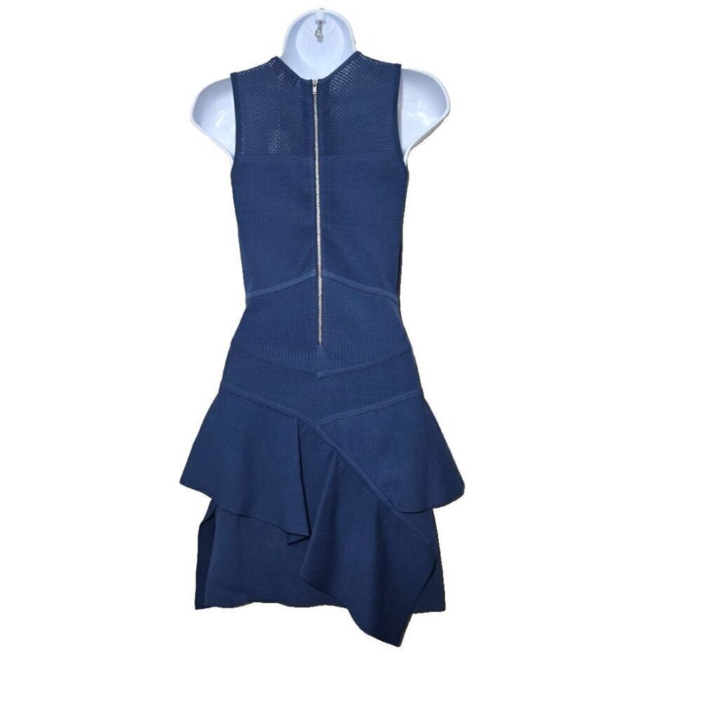 Parker Dress XS Drop Waist Peplum Tiered Blue Stretch Comfort Eyelet Open Knit - Picture 2 of 15